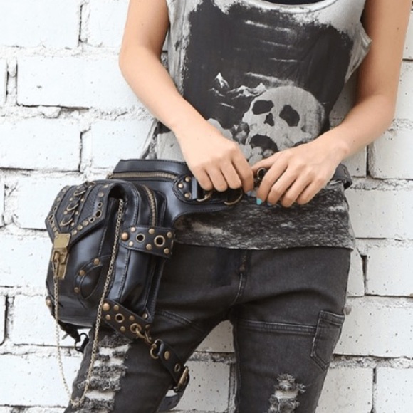 🍒 POUCH BAG LEATHER CROSSBODY MULTPURPOSE PURSE UTLITY BELT FANNY PACK CHAIN - Picture 15 of 16